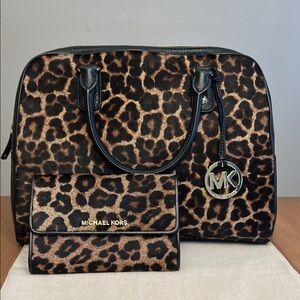 Michael Kors Leopard Print Bag and Wallet Set